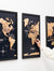 3D Wooden Triptych World Map Gold