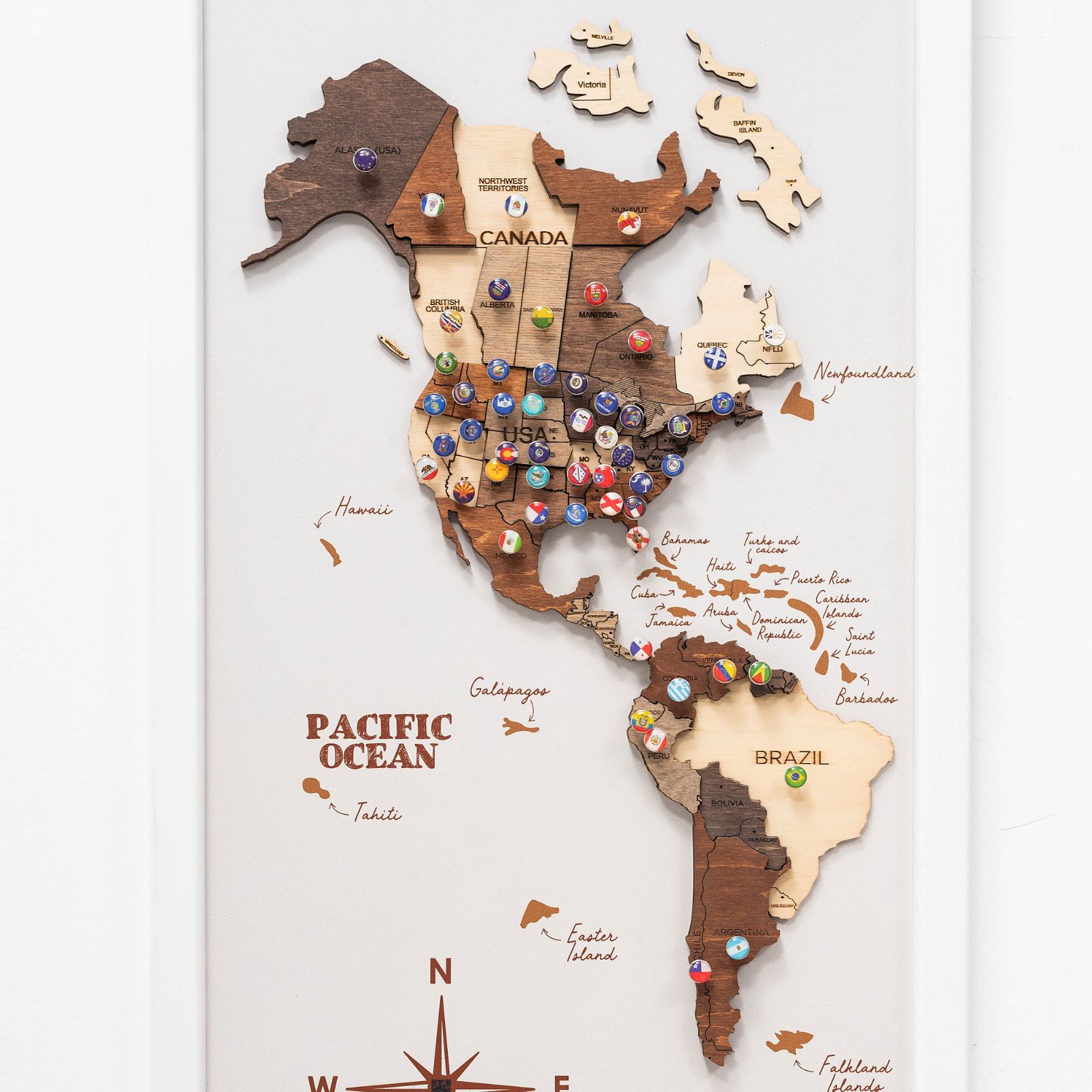 3D Wooden Triptych World Map Multicolor