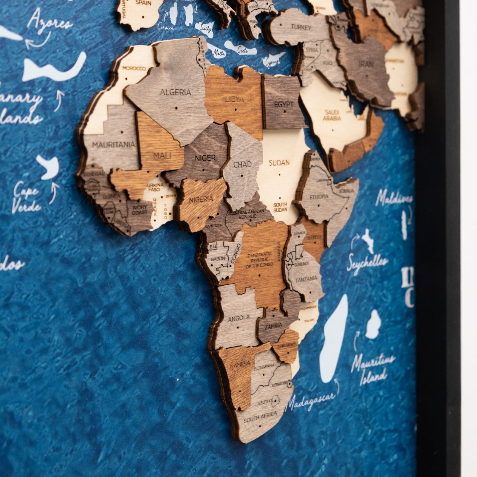 3D Wooden Triptych World Map Multicolor