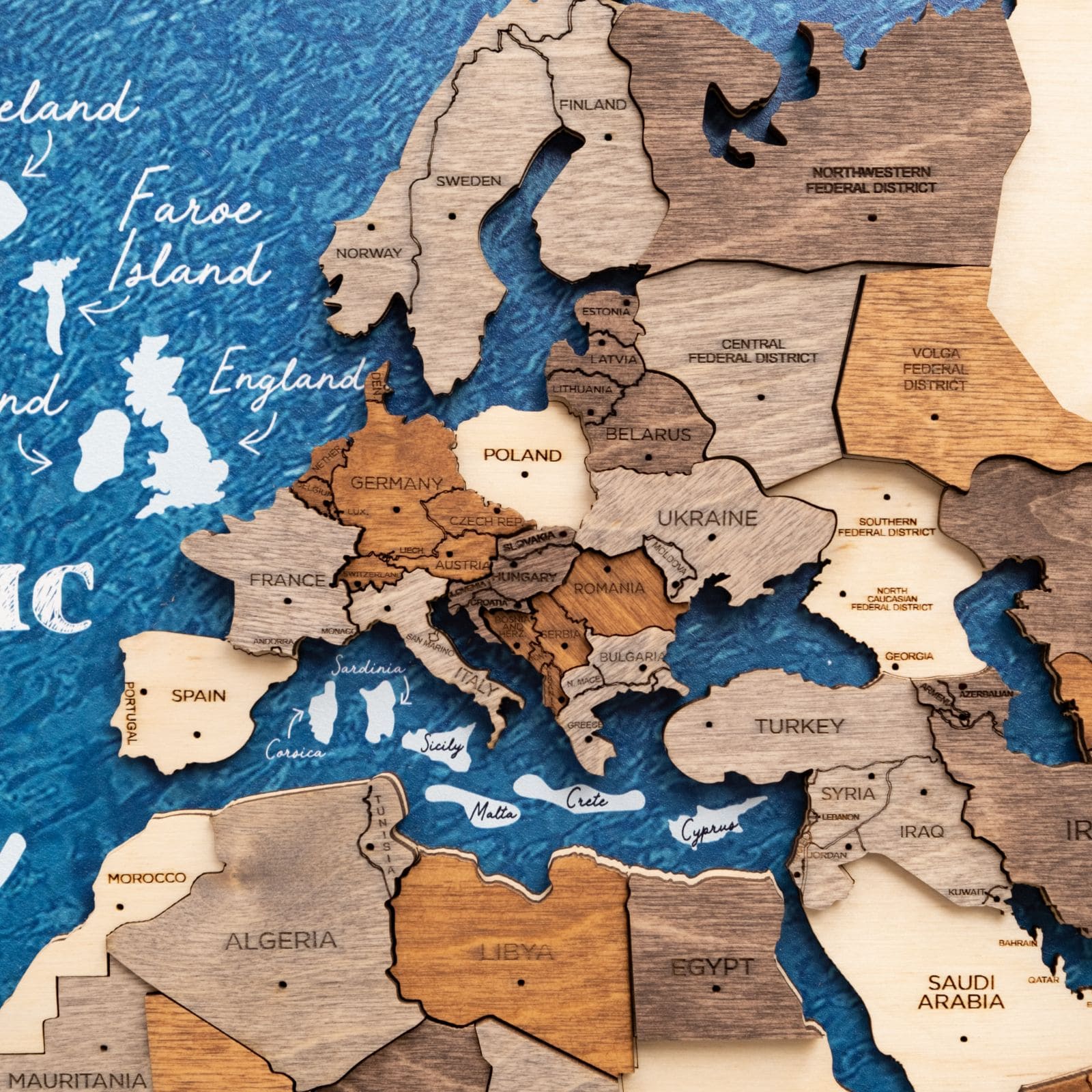 3D Wooden Triptych World Map Multicolor