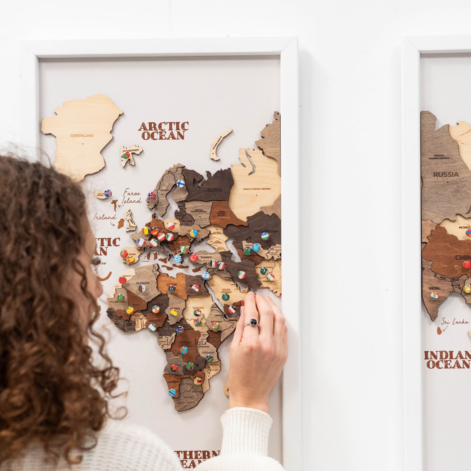 3D Wooden Triptych World Map Multicolor