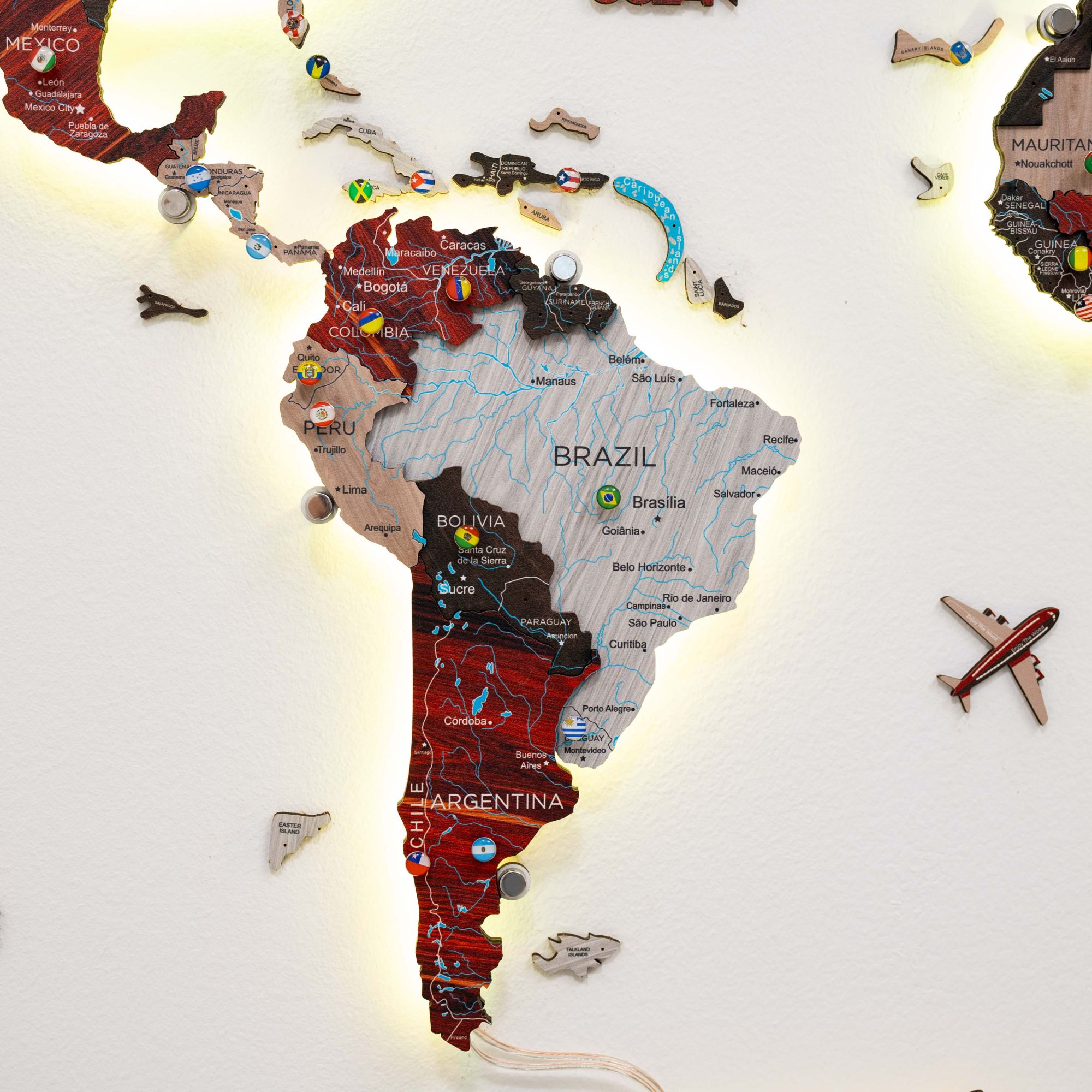 3D LED / LUMINOUS Wooden World Map 3.0 Urban