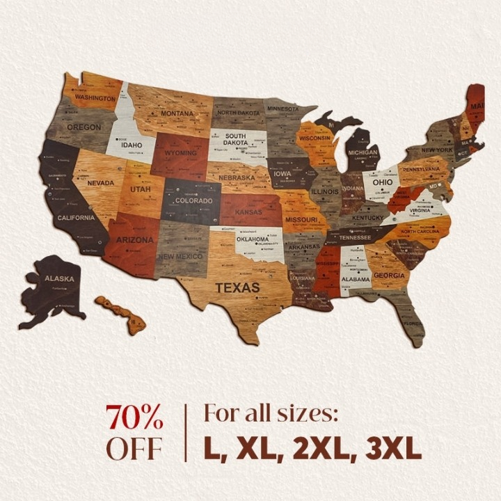 3D Wooden USA Map Multicolor