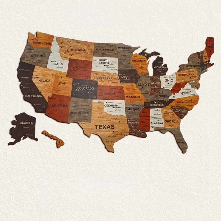 3D Wooden USA Map Multicolor