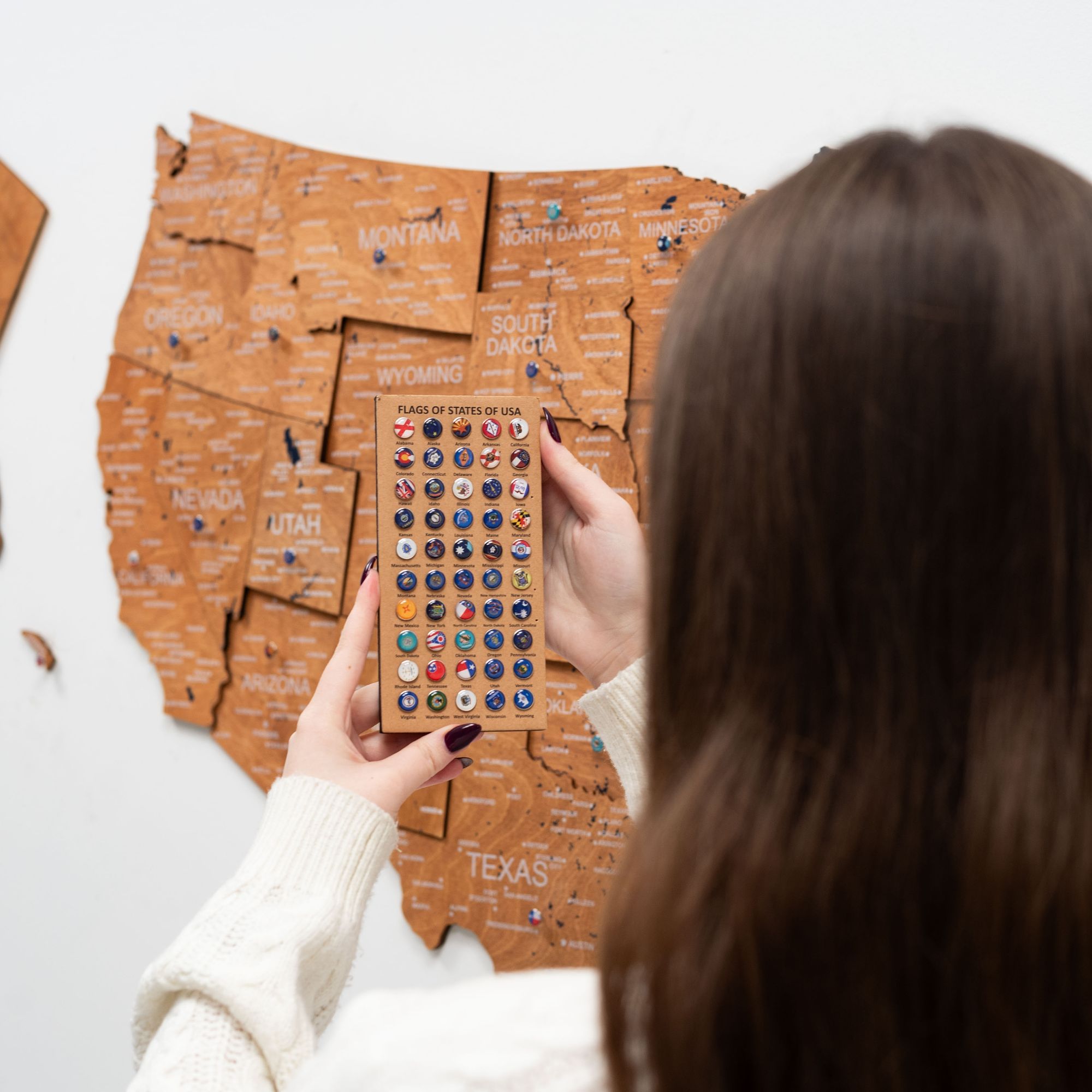 Wooden 3d Map of USA - Oak