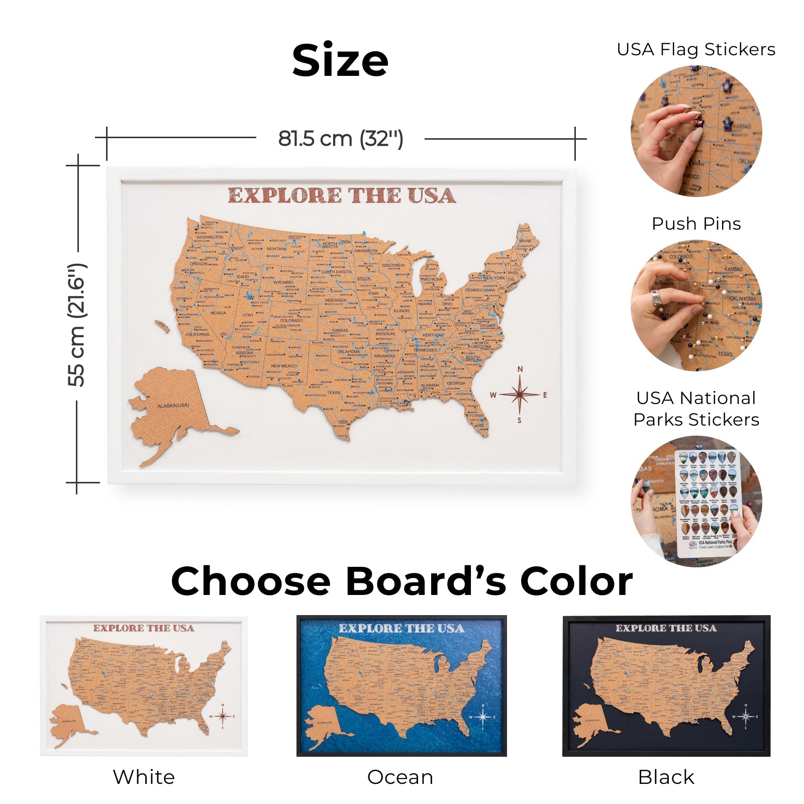 Cork USA Maps - White