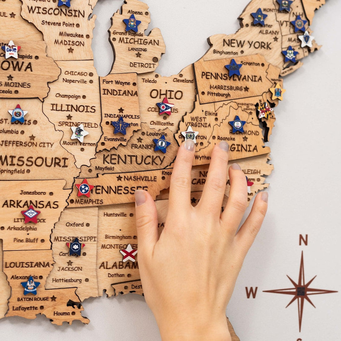 3D Wooden USA Map on Board Gold