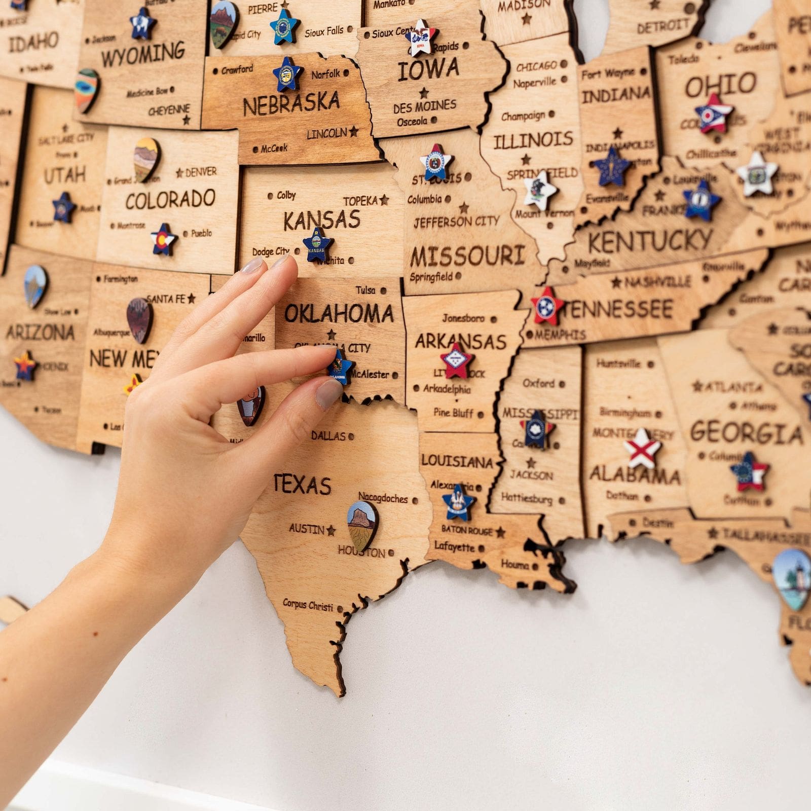 3D Wooden USA Map on Board Gold