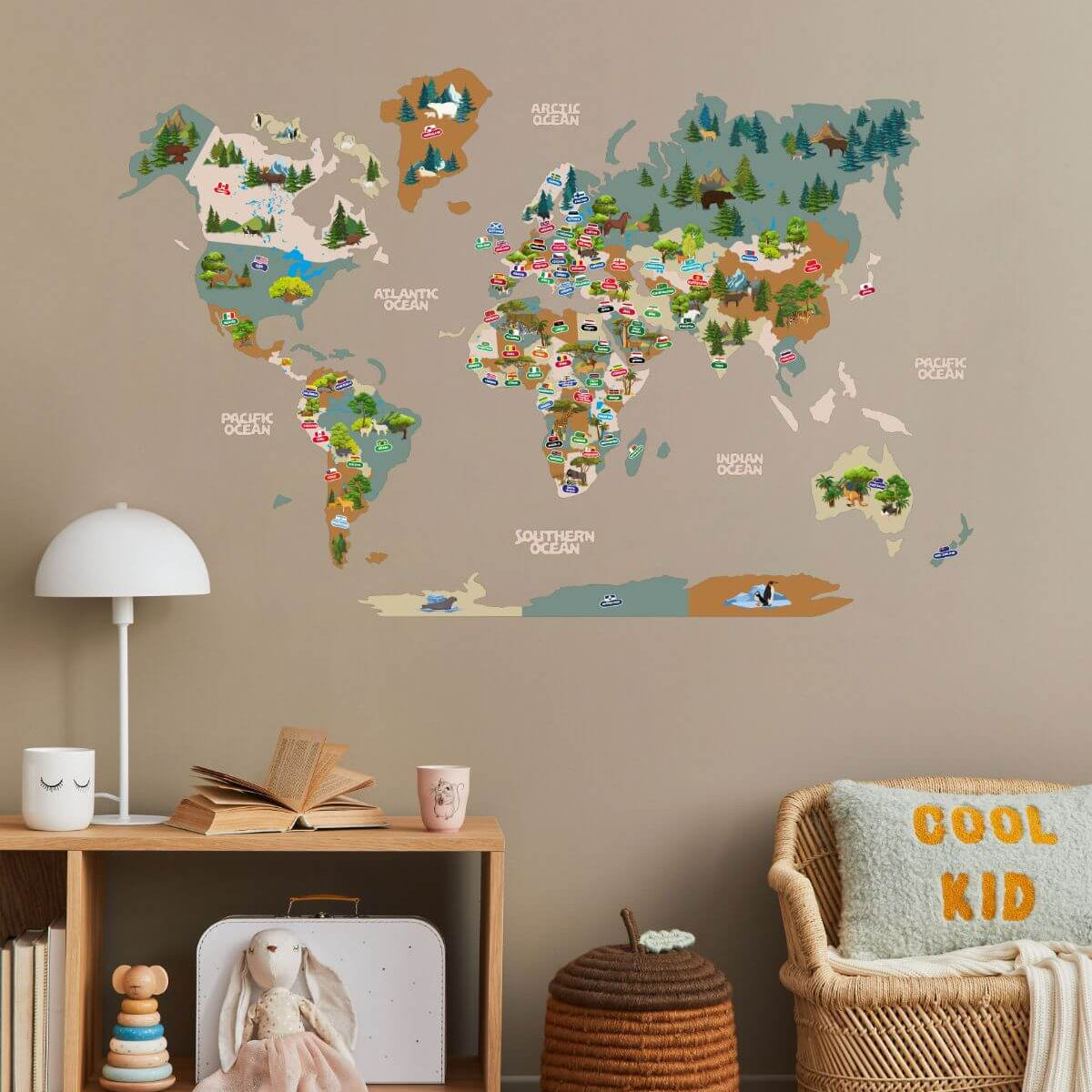 Kid's Wall Map Khaki