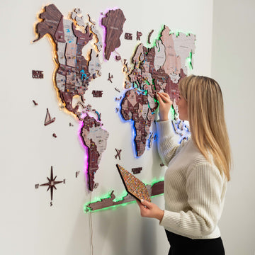 3D LUMINOUS LED Wooden World Map 2.0 Cappuccino