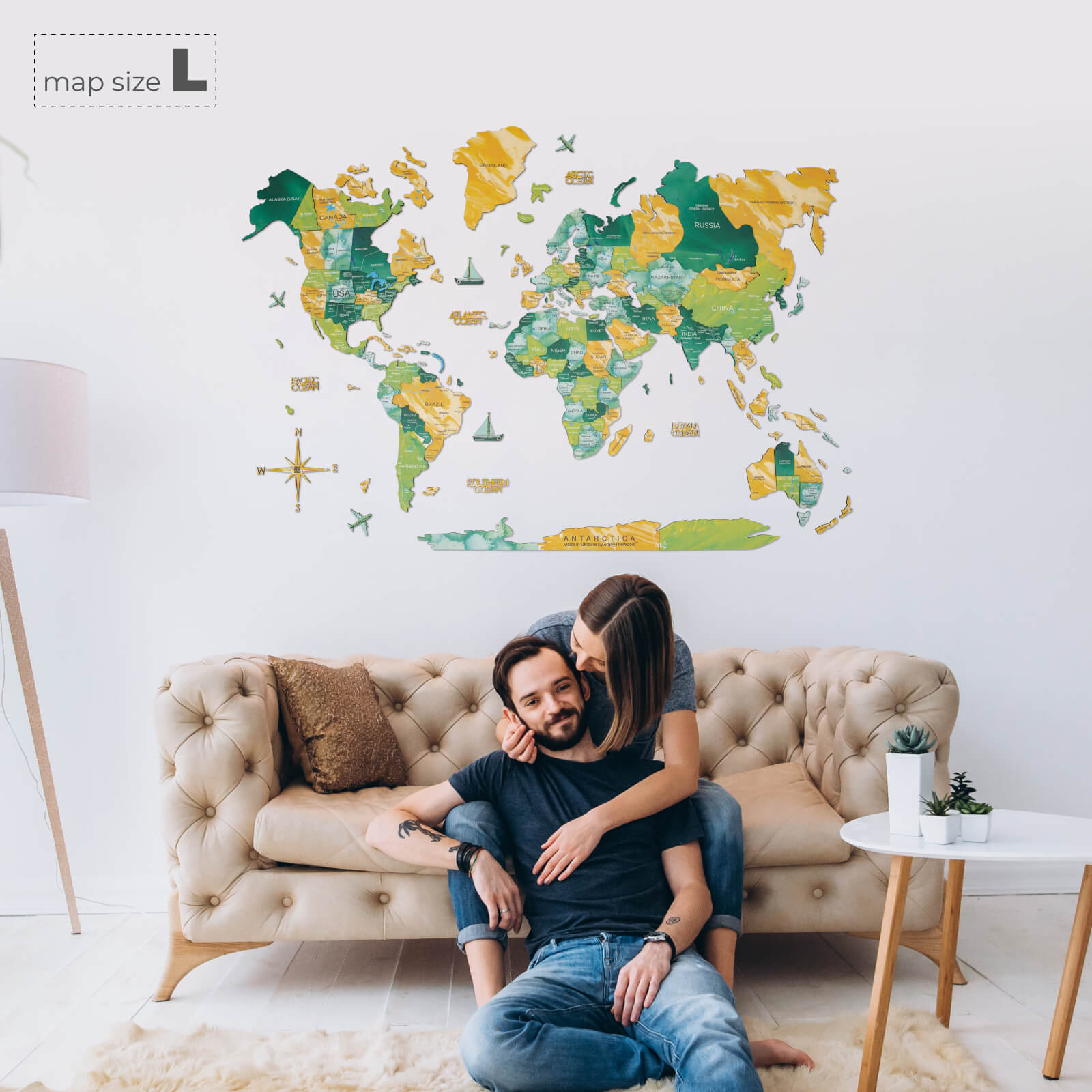 3D Wooden World Map Surface