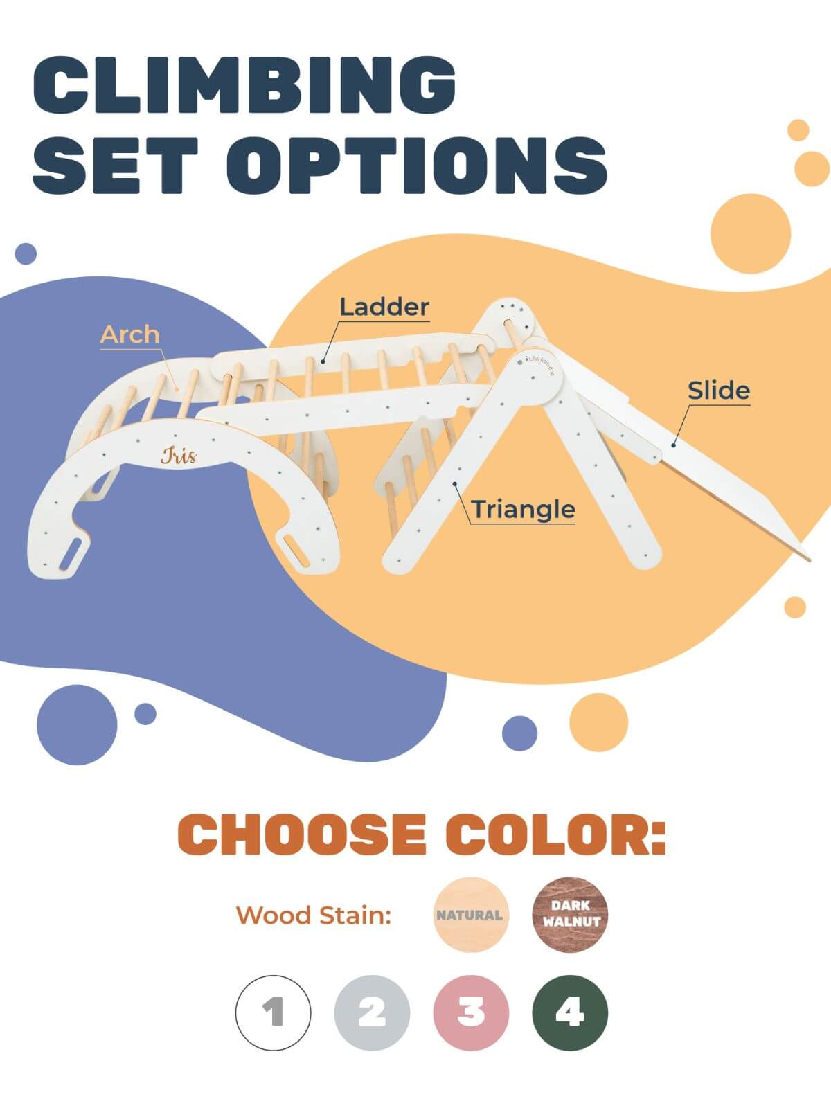 3 in 1 Montessori Climbing Set: Pikler Triangle + Sliding Ramp + Ladder