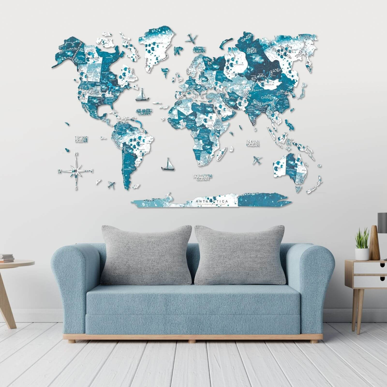3D Wooden World Map Aurora