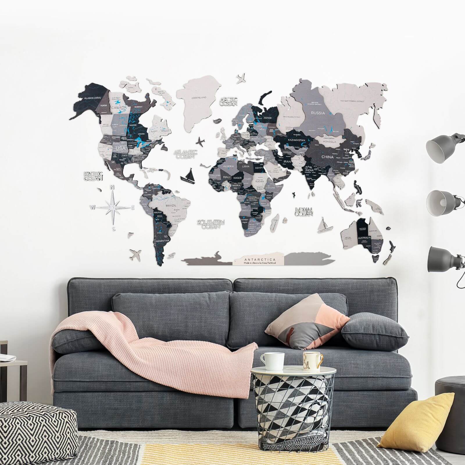 3D Luminous/Magnetic Colored Wooden World Map Nordik