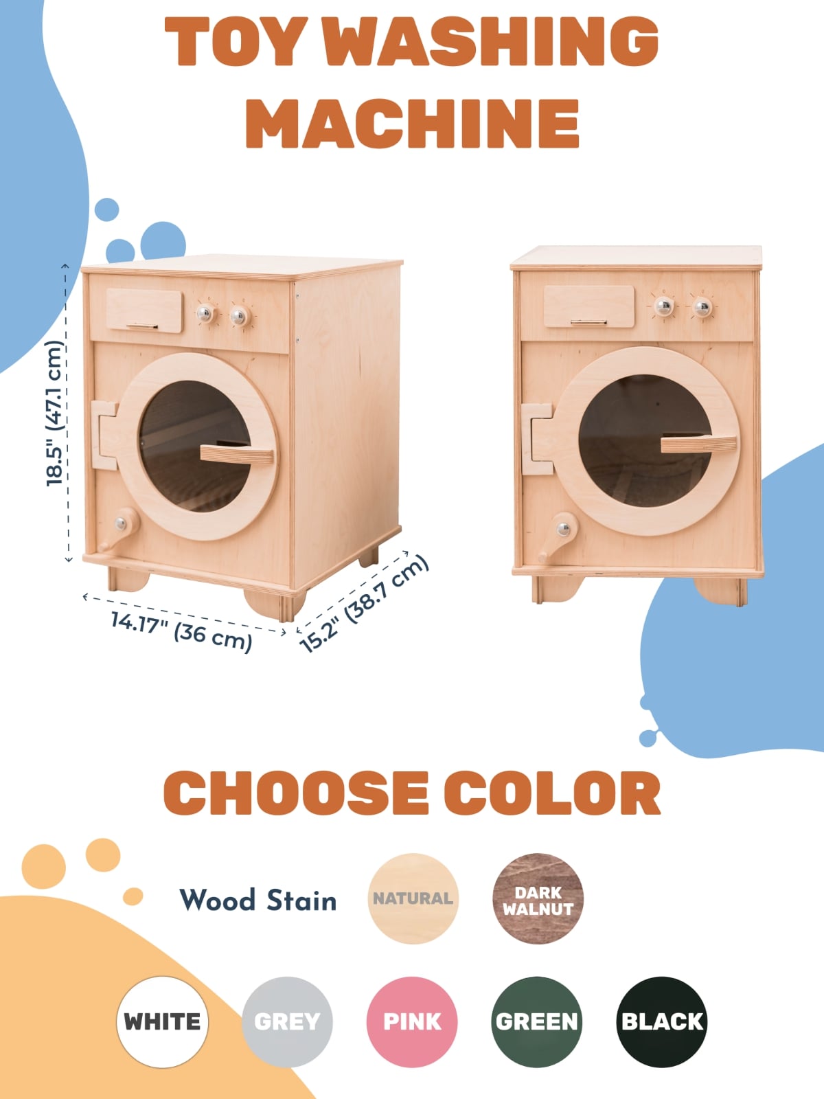 Color Wooden Toy Washing Machine
