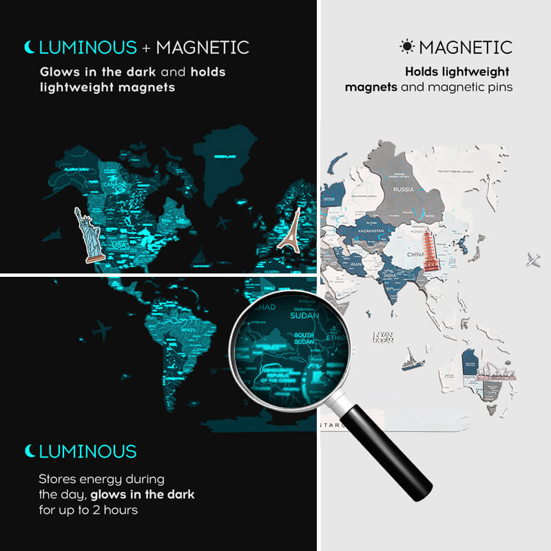 3D Luminous/Magnetic Colored Wooden World Map Cruise