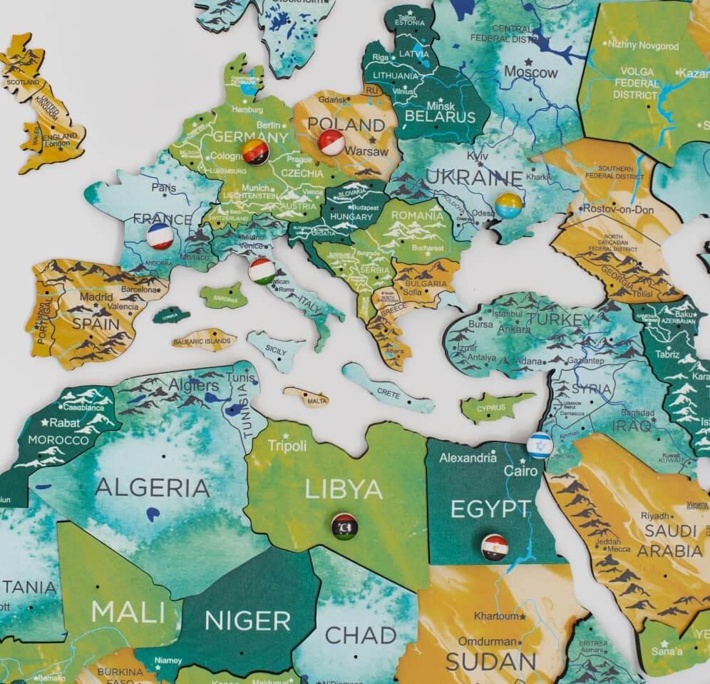 3D Wooden World Map Surface
