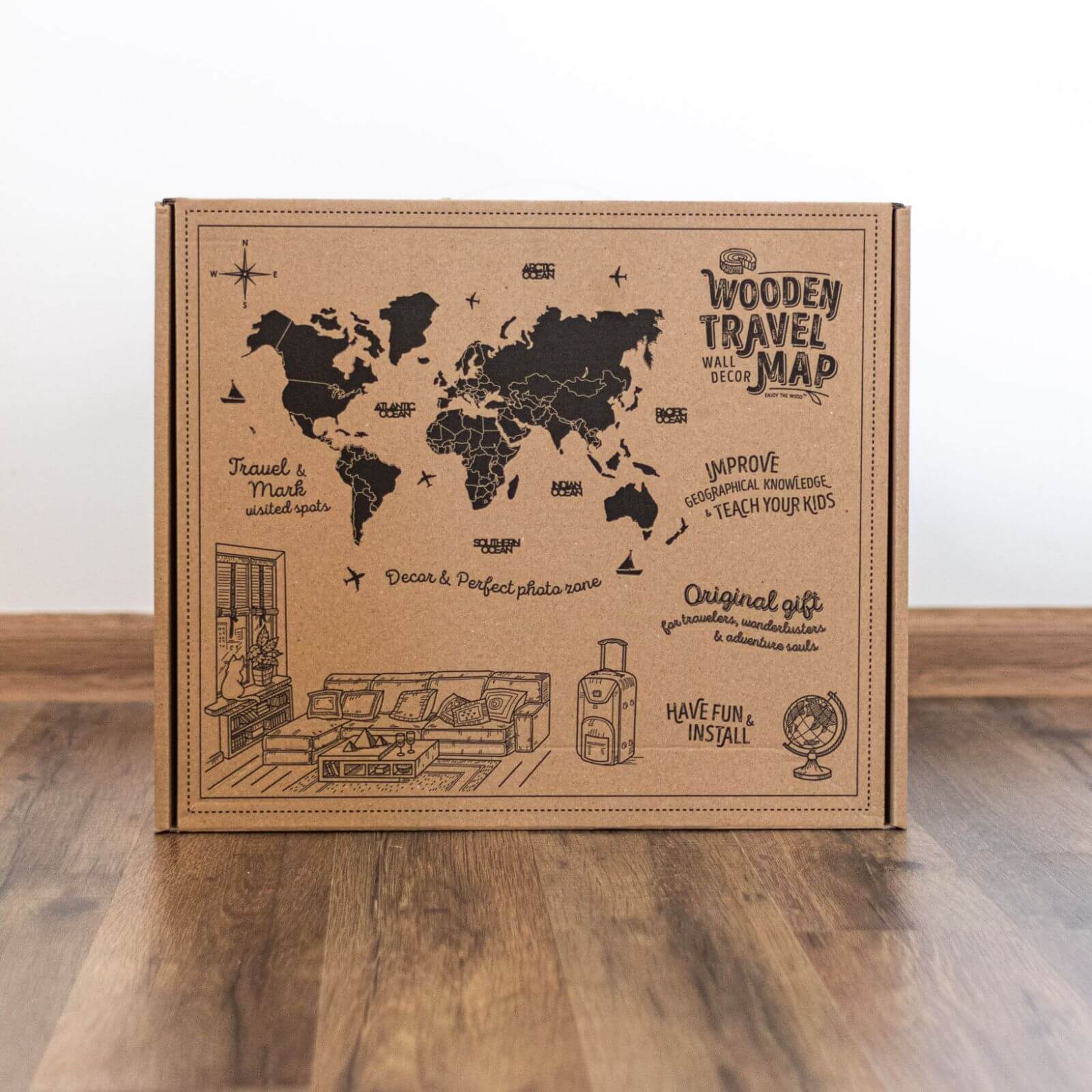 3D Luminous/Magnetic Colored Wooden World Map Aqua