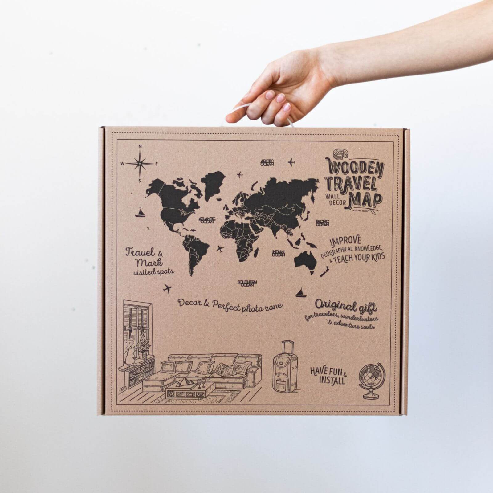 3D Luminous/Magnetic Colored Wooden World Map Nordik