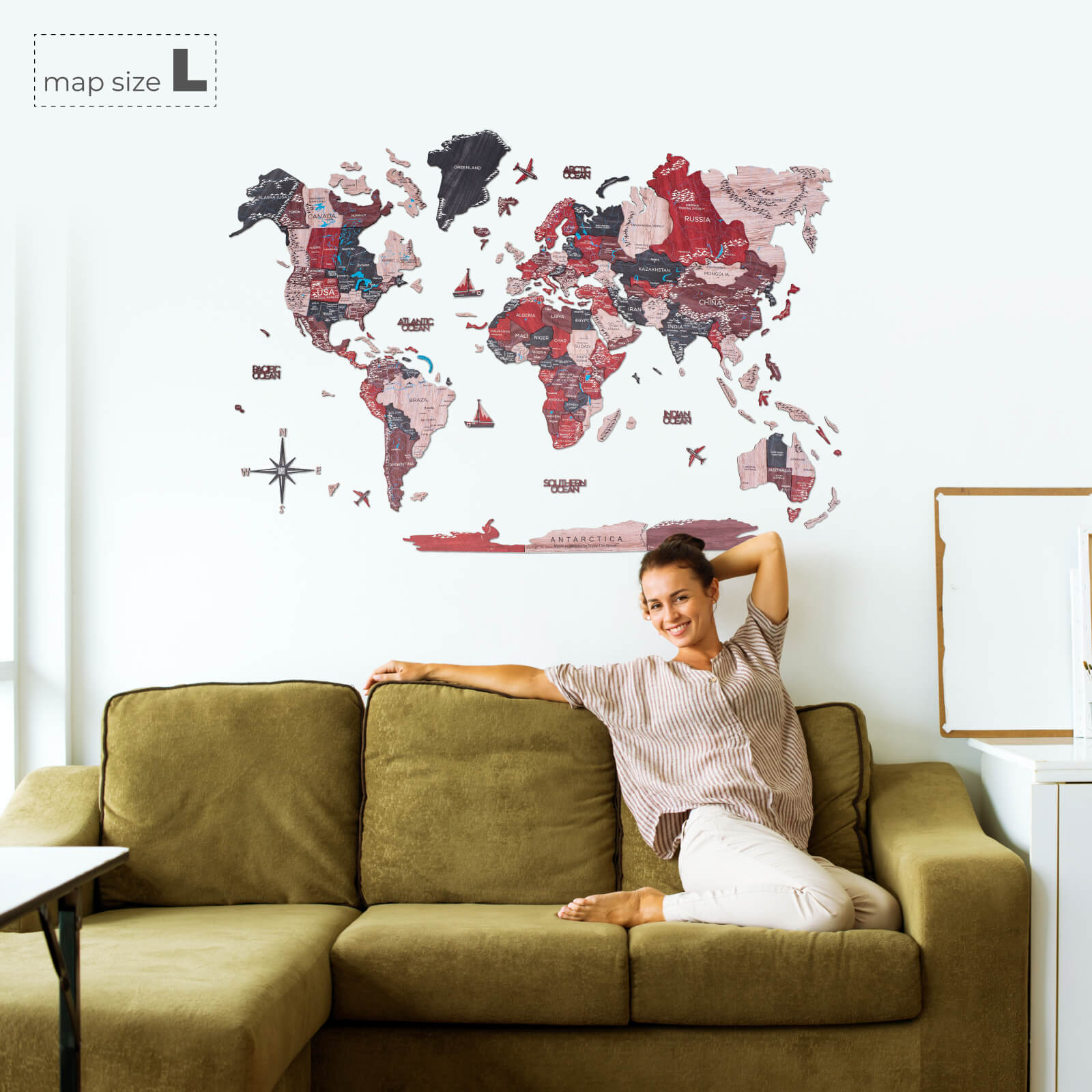 3D Wooden World Map Cliff