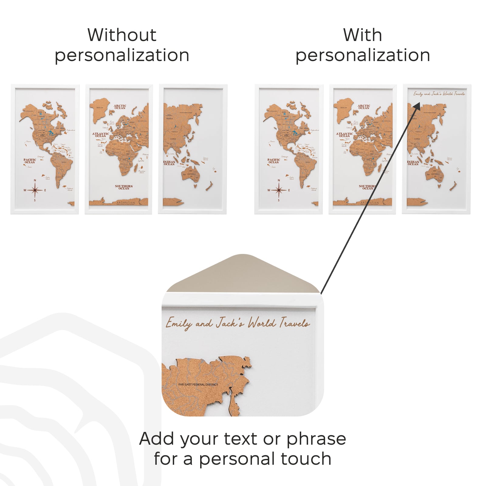 Cork world map triptych - White