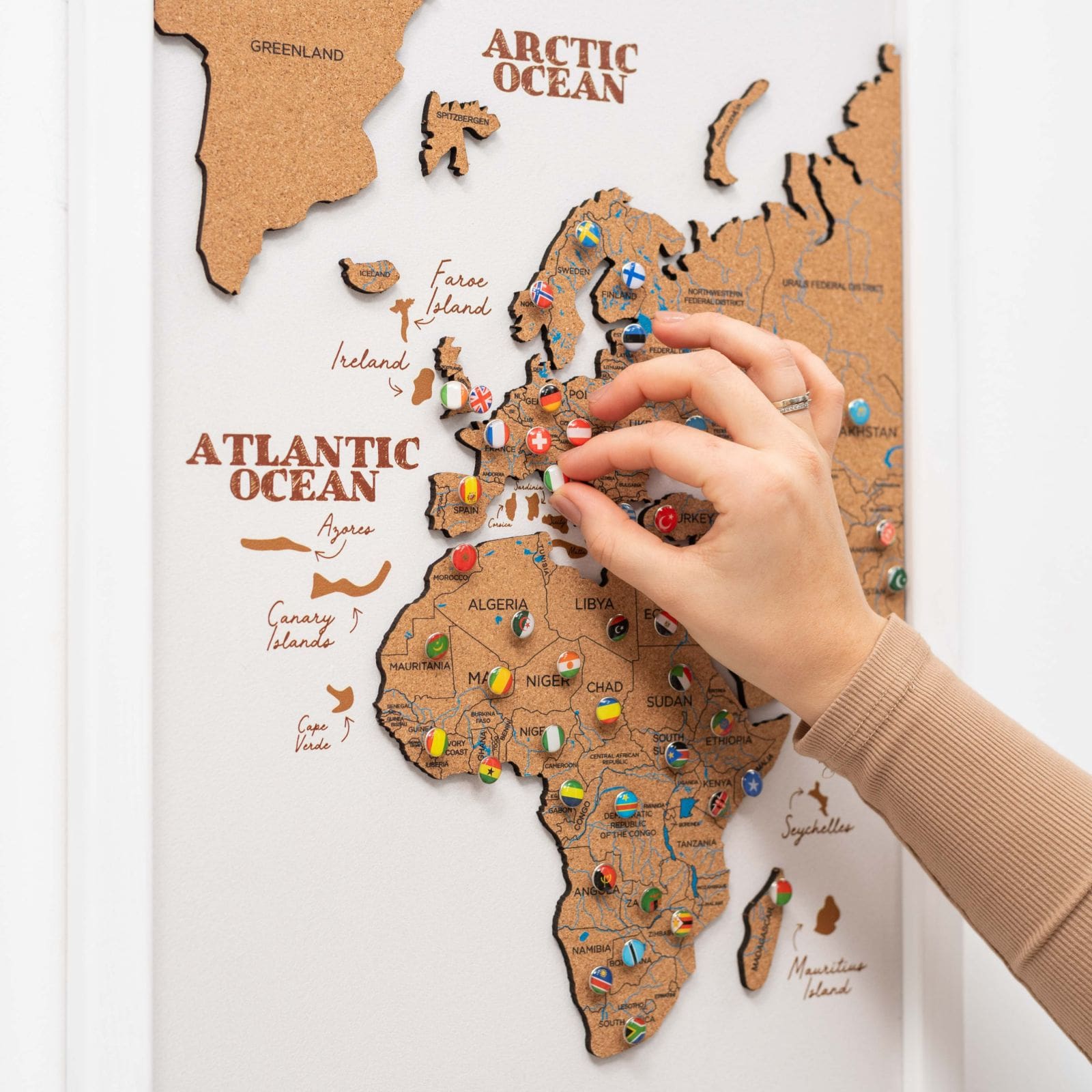 Cork world map triptych - White