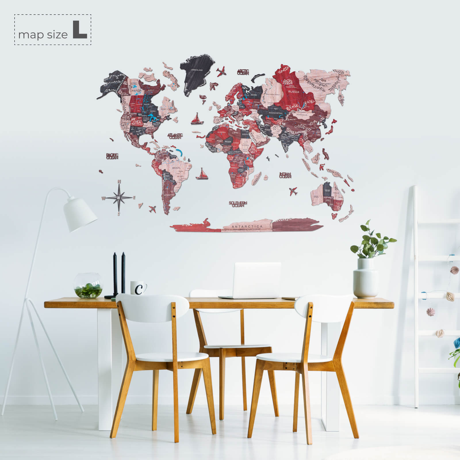3D Wooden World Map Cliff